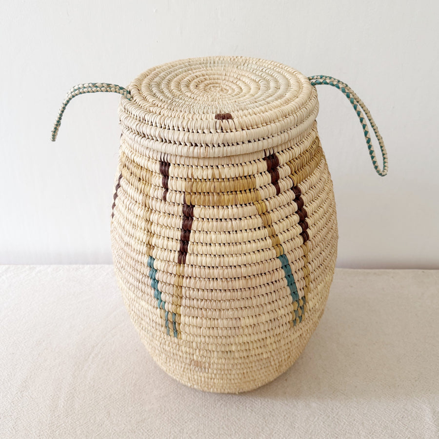 20" Lidded Palm Basket: Turquoise
