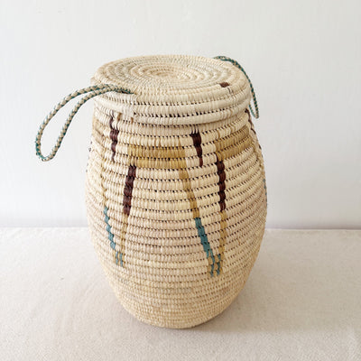 20" Lidded Palm Basket: Turquoise