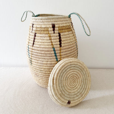20" Lidded Palm Basket: Turquoise