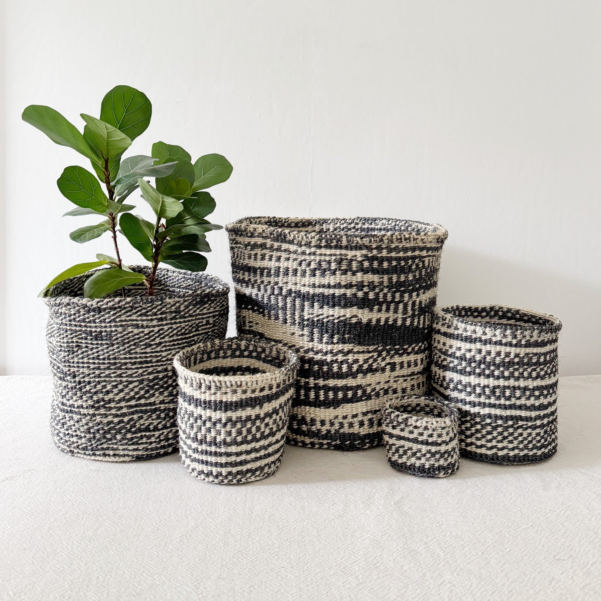 Storage Plant Basket: Charcoal Swirl