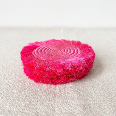 Electric Pink Fringe Coaster Set - Amsha