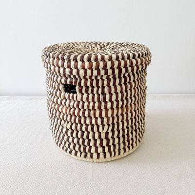 Lidded Palm Basket - Brown Mix - Amsha