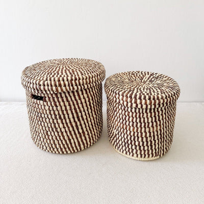 Lidded Palm Basket - Brown Mix - Amsha