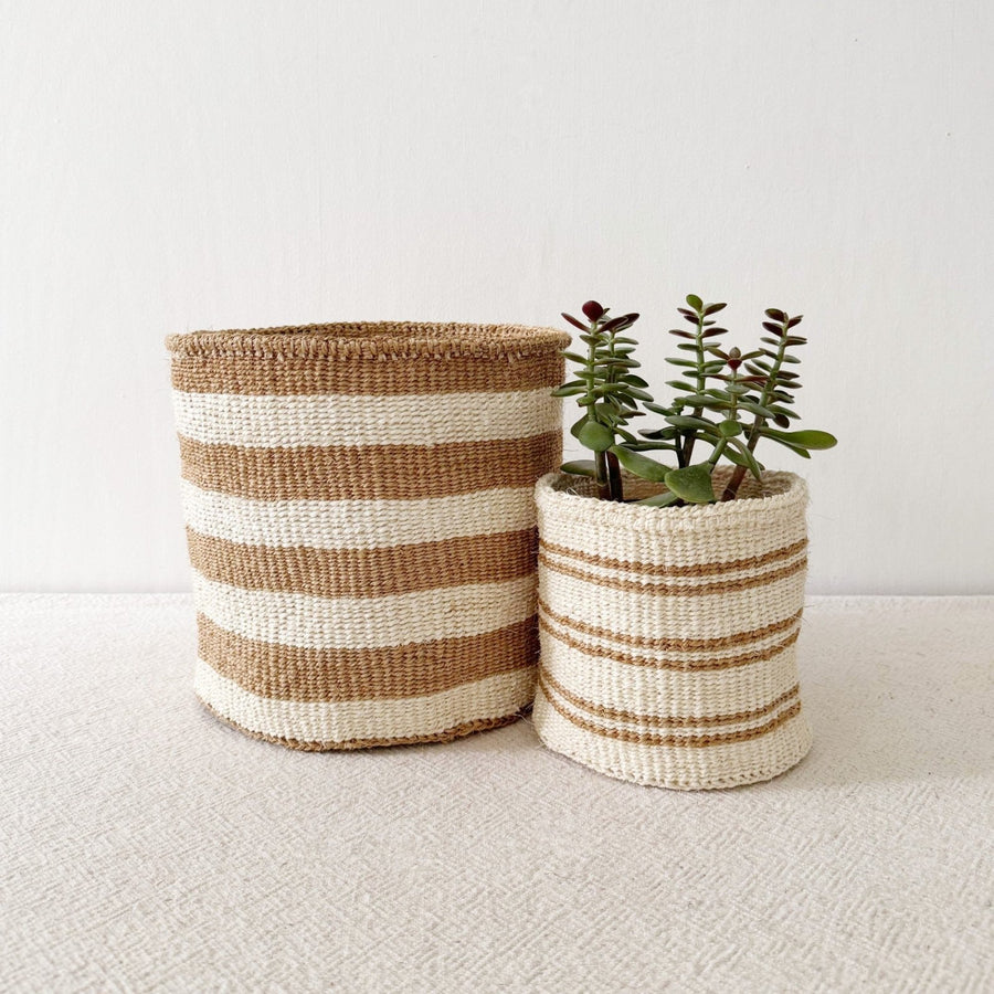 Storage Plant Basket: Khaki Stripe - Amsha