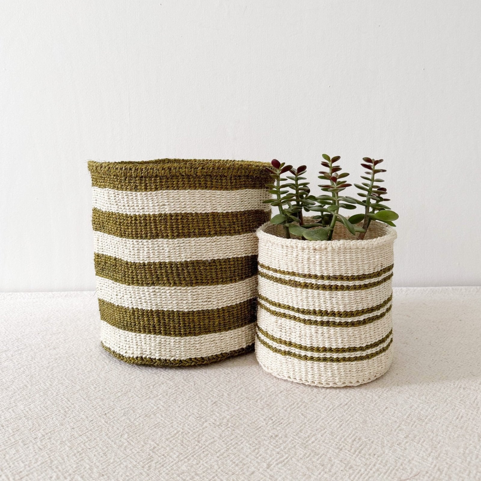 Storage Plant Basket: Olive Stripe - Amsha