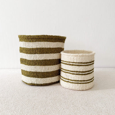 Storage Plant Basket: Olive Stripe - Amsha