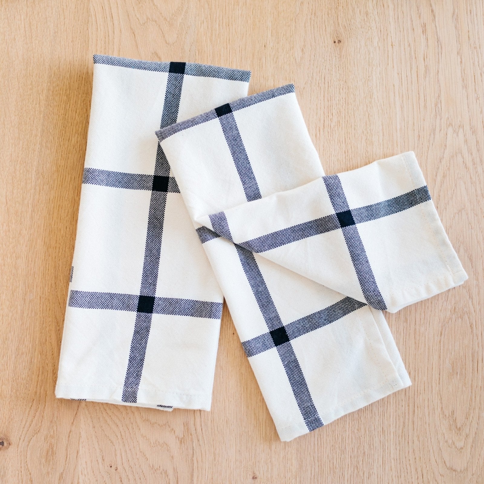 Hand-Loomed Cotton Kitchen Towels, Set of 2: B & W Plaid - Amsha