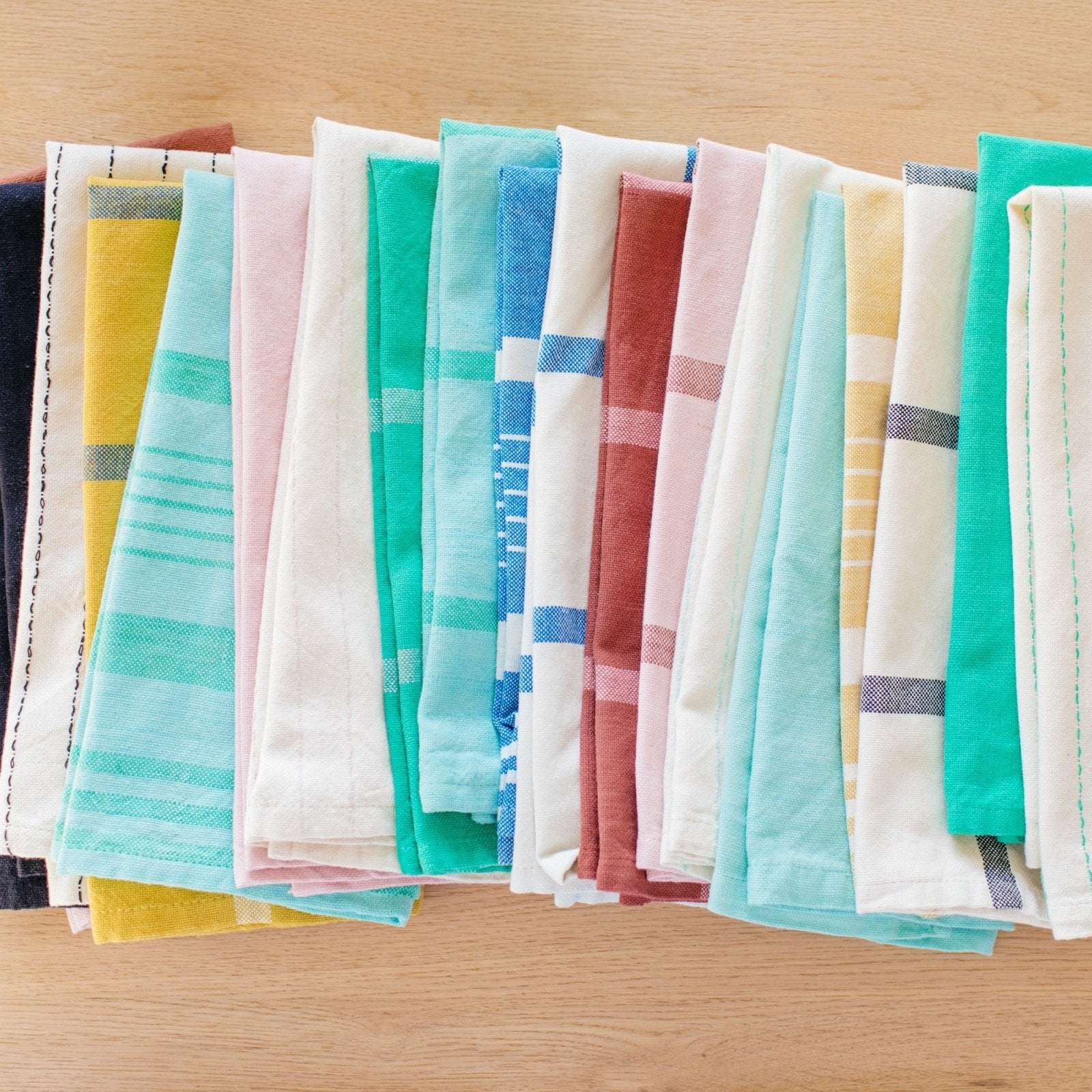 Hand-Loomed Cotton Kitchen Towels, Set of 2: Blush Pinstripe - Amsha