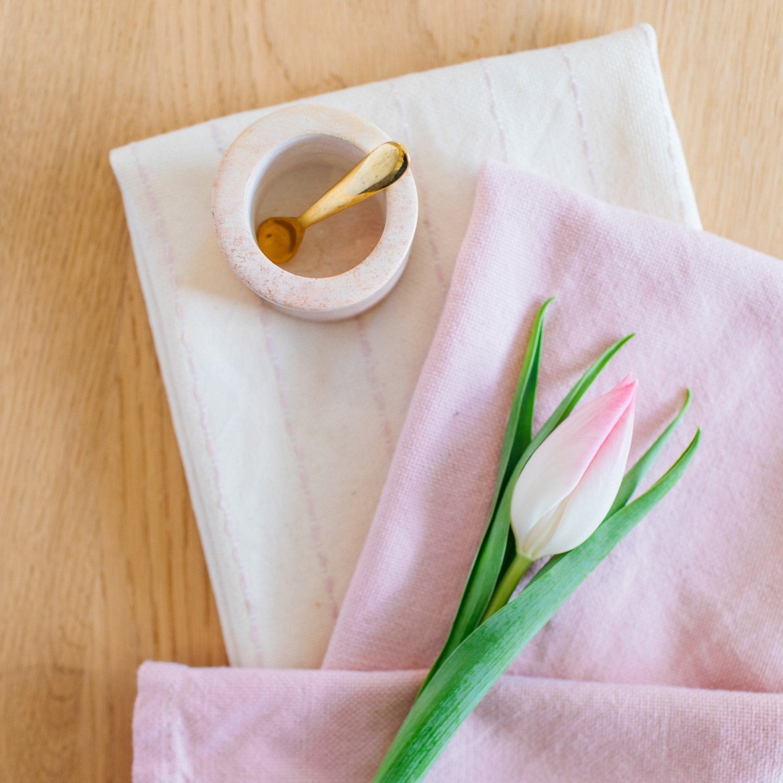 Hand-Loomed Cotton Kitchen Towels, Set of 2: Blush Pinstripe - Amsha