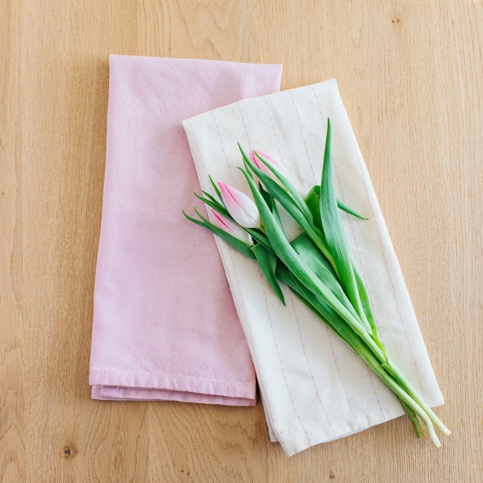 Hand-Loomed Cotton Kitchen Towels, Set of 2: Blush Pinstripe Amsha