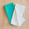 Hand-Loomed Cotton Kitchen Towels, Set of 2: Jade Pinstripes - Amsha