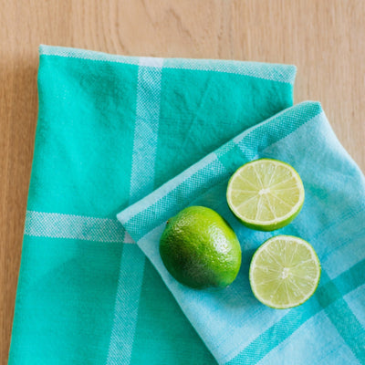 Hand-Loomed Cotton Kitchen Towels, Set of 2: Jade Plaid - Amsha