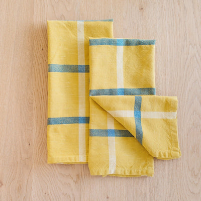Hand-Loomed Cotton Kitchen Towels, Set of 2: Mustard Plaid - Amsha