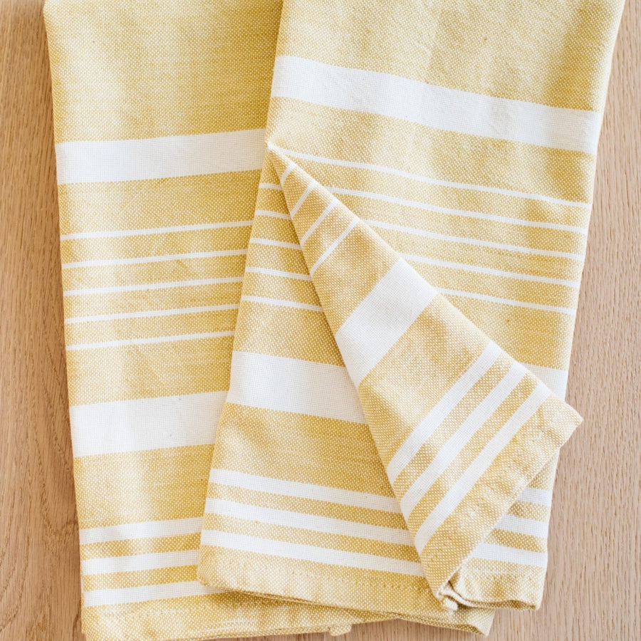 Hand-Loomed Cotton Kitchen Towels, Set of 2: Mustard Stripes