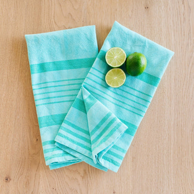 Hand-Loomed Cotton Kitchen Towels, Set of 2: Turquoise Jade - Amsha