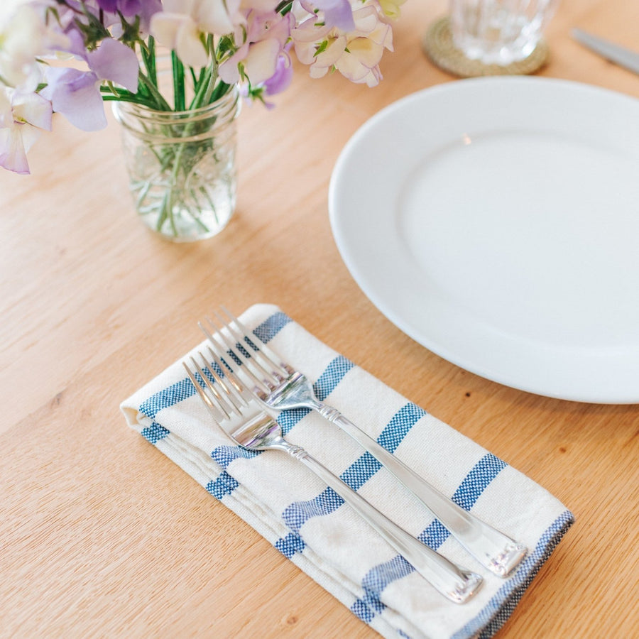 Hand-Loomed Cotton Napkins, Set of 4: Blue Stripe