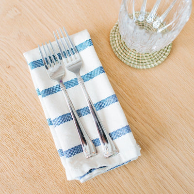 Hand-Loomed Cotton Napkins, Set of 4: Blue Stripe - Amsha