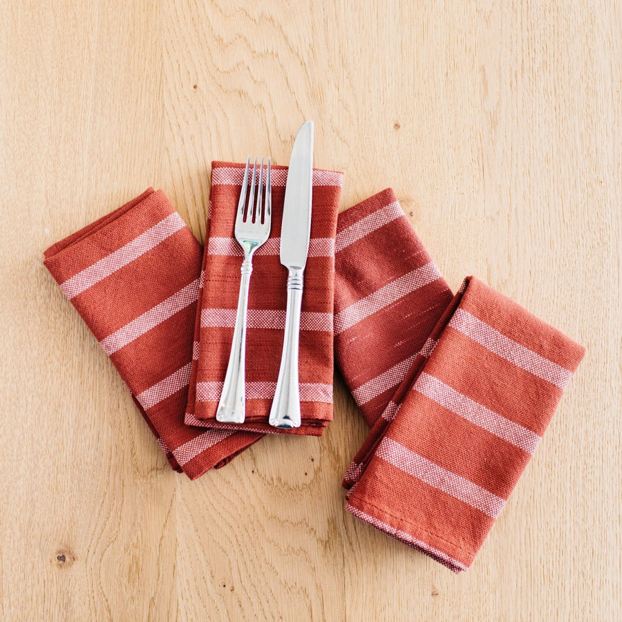 Hand-Loomed Cotton Napkins, Set of 4: Brick & Blush - Amsha