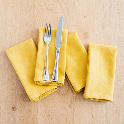 Hand-Loomed Cotton Napkins, Set of 4: Mustard - Amsha