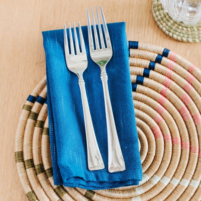 Hand-Loomed Cotton Napkins, Set of 4: Ocean Blue - Amsha