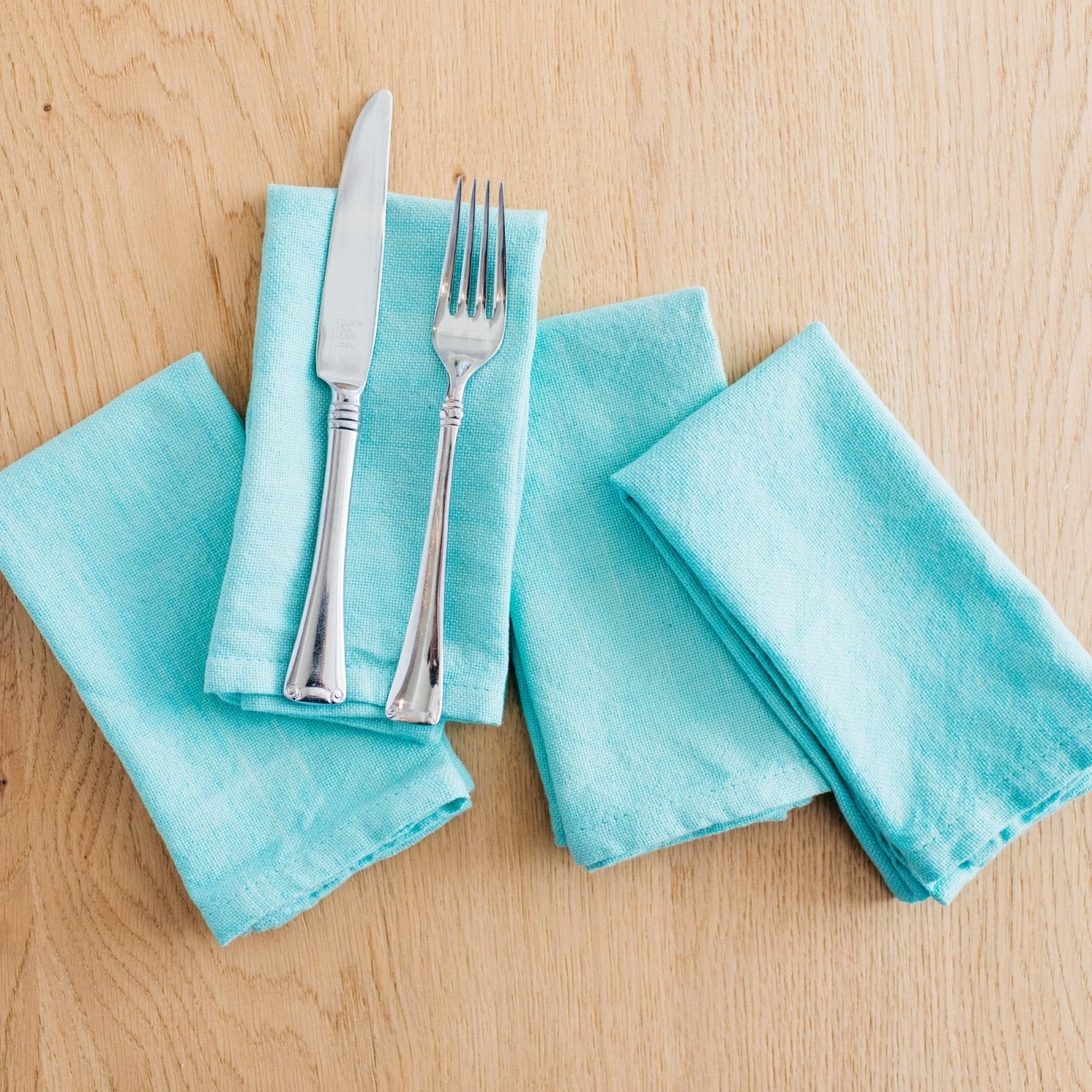 Hand-Loomed Cotton Napkins, Set of 4: Turquoise - Amsha