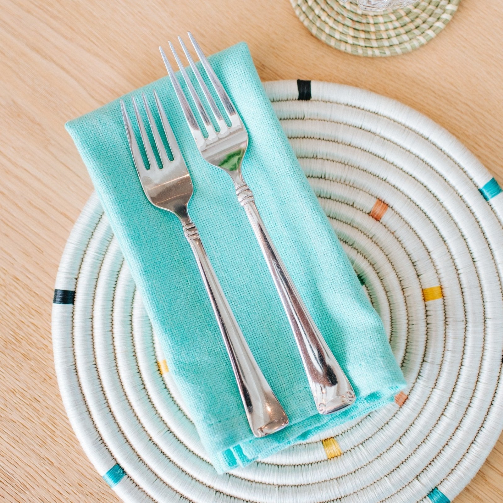 Hand-Loomed Cotton Napkins, Set of 4: Turquoise - Amsha