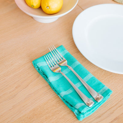 Hand-Loomed Cotton Napkins, Set of 4: Turquoise Stripes - Amsha