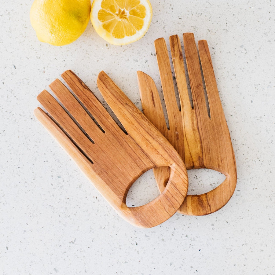 Olivewood Hands Salad Serving Set Spoons - Amsha