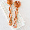 Olivewood Twisted Salad Server Set Spoons - Amsha