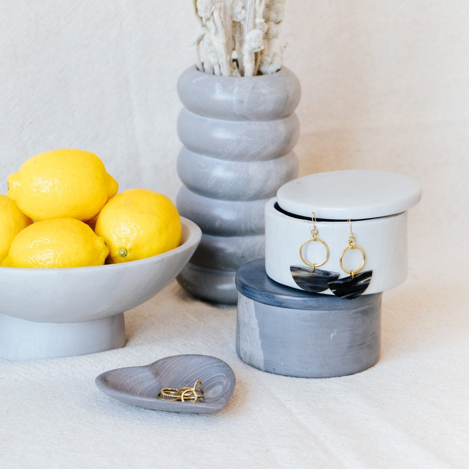 Soapstone Round Lidded Box: Storm - Amsha