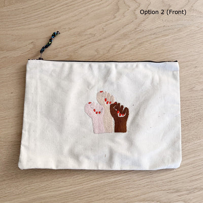 Woman Power Feminist Hand-Embroidered Pouch with Raised Fist - Amsha