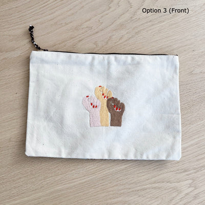 Woman Power Feminist Hand-Embroidered Pouch with Raised Fist - Amsha