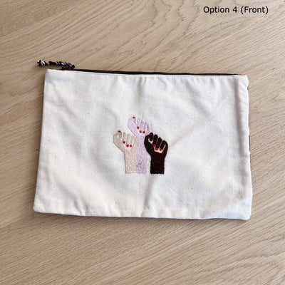 Woman Power Feminist Hand-Embroidered Pouch with Raised Fist - Amsha